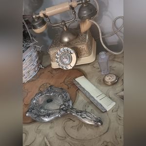 Antique Art Nouveau Sterling Silver Hand Mirror & Comb